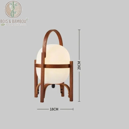 Lampadaire bois marron globe verre petit modèle dimensions H29 cm L18 cm
