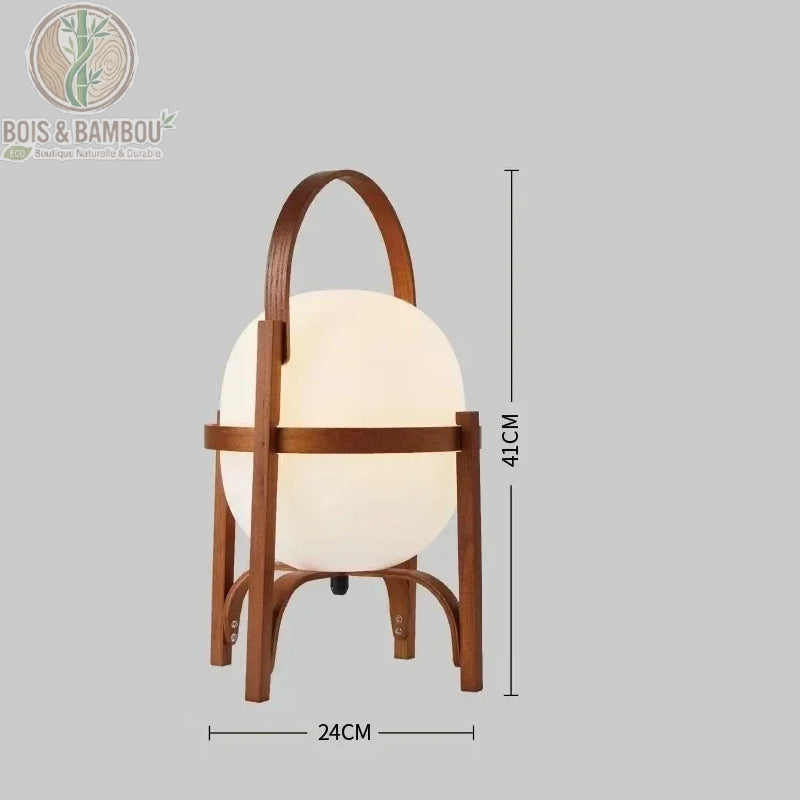 Lampadaire bois marron globe verre moyen modèle H41 cm L24 cm vue dimensions