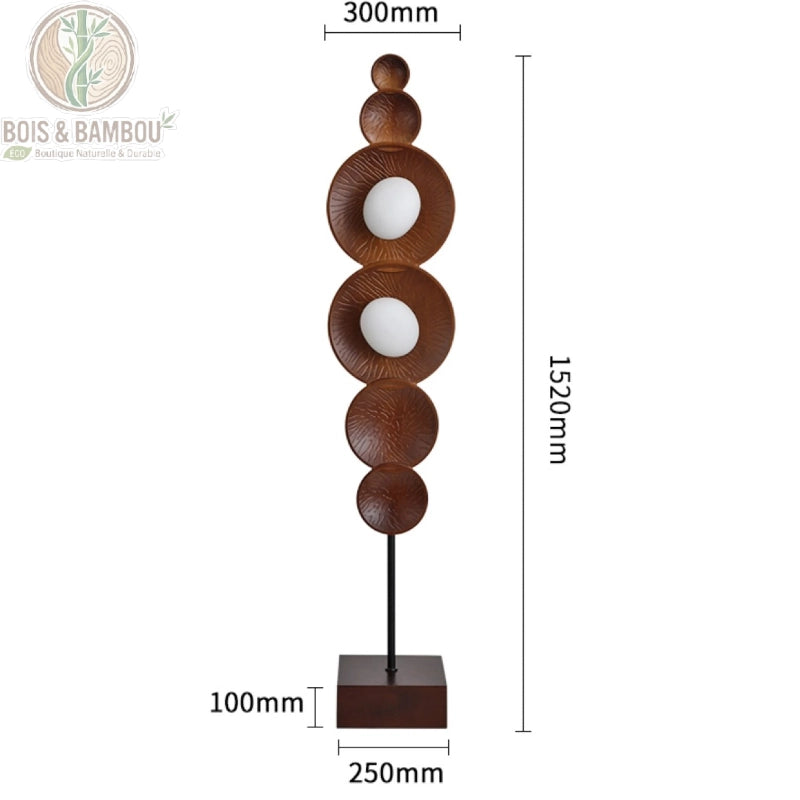 Schéma dimensions lampadaire bois massif hauteur 152 cm diamètre 30 cm base 25 cm