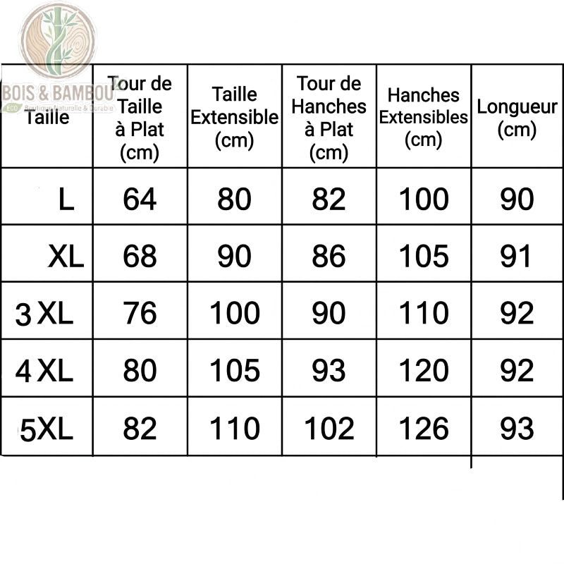 Legging bambou femme grande taille guide des tailles, L a 5 XL