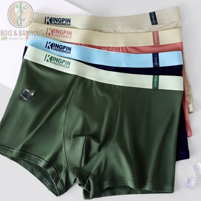 Lot 4 boxers bambou homme coloris bleu, rouge, vert et beige