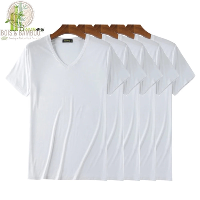 Lot 5 maillots de corps col V bambou homme coloris Blanc