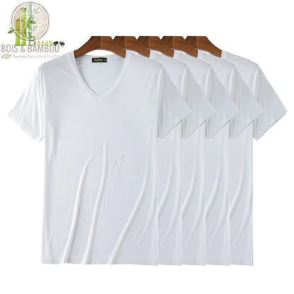 Lot 5 maillots de corps col V bambou homme coloris Blanc