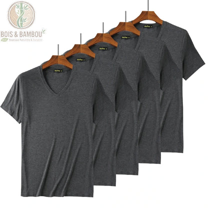 Lot 5 maillots de corps col V bambou homme coloris Gris