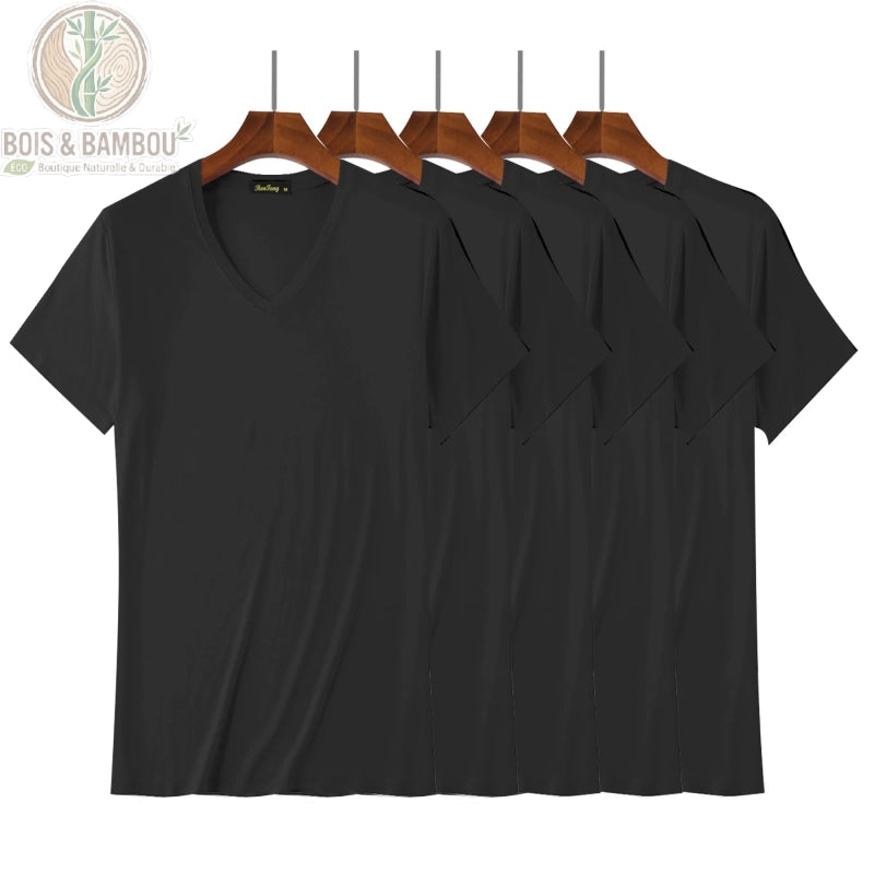 Lot 5 maillots de corps col V bambou homme coloris Noir