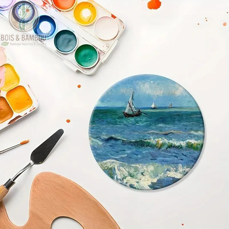 Lot de sous-verres ronds en bois naturel