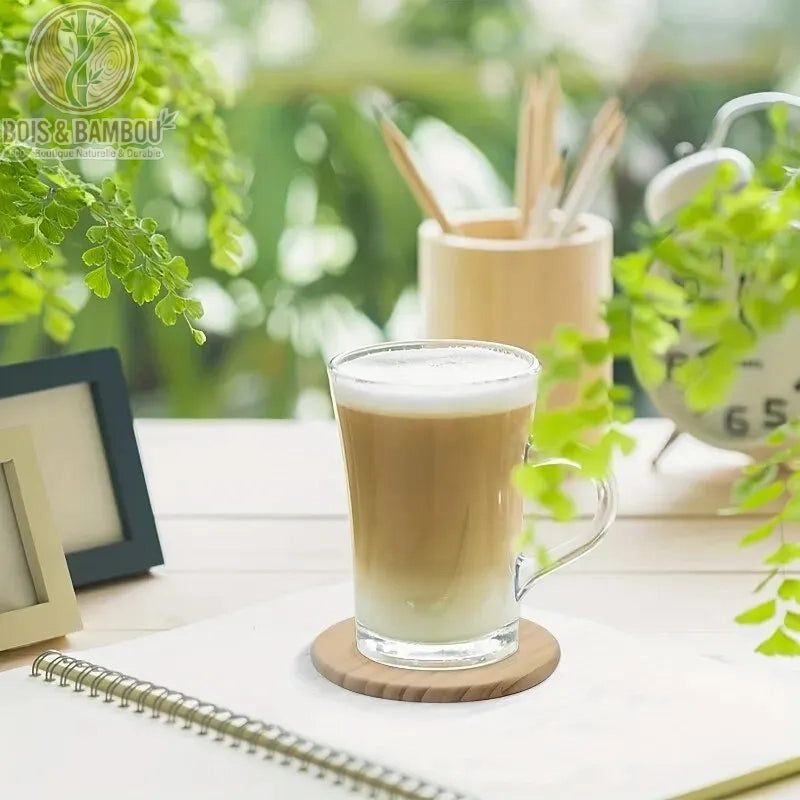 Lot de sous-verres ronds en bois naturel