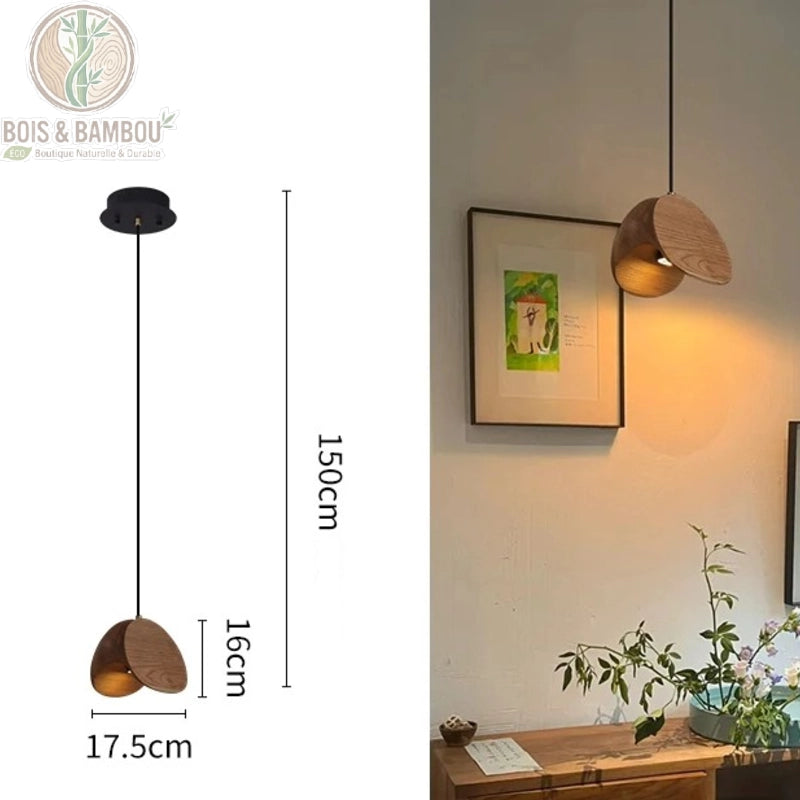 Lustre Spring Sprout 1 abat-jour bois clair suspension artisanale bureau