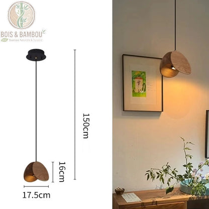 Lustre Spring Sprout 1 abat-jour bois clair suspension artisanale bureau