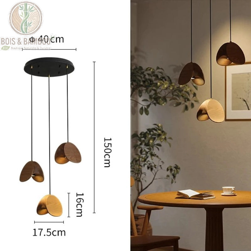 Lustre Spring Sprout 3 abat-jours bois clair rosace ronde diamètre 40 centimètres