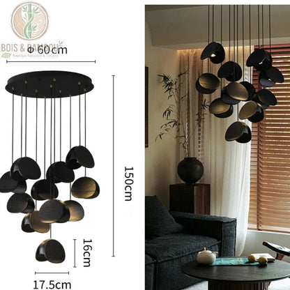 Lustre Spring Sprout 11 abat-jours noir rosace ronde diamètre 60 centimètres