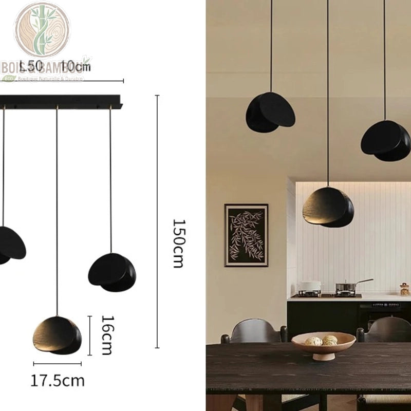 Lustre Spring Sprout 3 abat-jours noir rosace rectangulaire longueur 50 centimètres