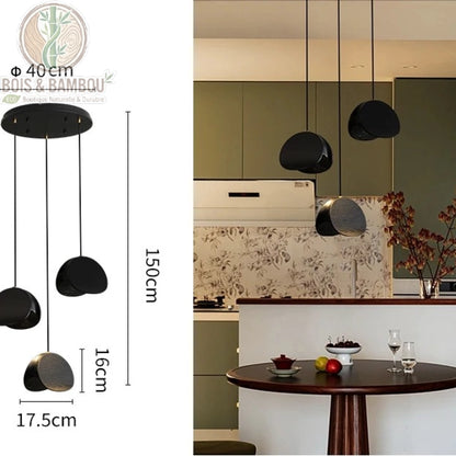 Lustre Spring Sprout 3 abat-jours noir rosace ronde diamètre 40 centimètres