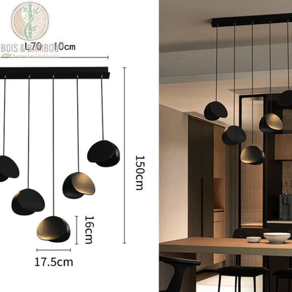 Lustre Spring Sprout 5 abat-jours noir rosace rectangulaire longueur 70 centimètres