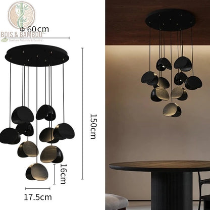 Lustre Spring Sprout 9 abat-jours noir rosace ronde diamètre 60 centimètres