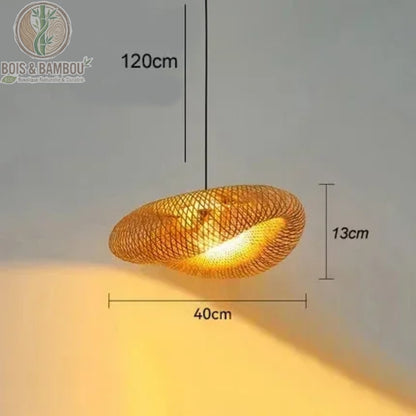 Lustre en bambou tressé naturel diamètre 40 cm hauteur 13 cm câble 120 cm