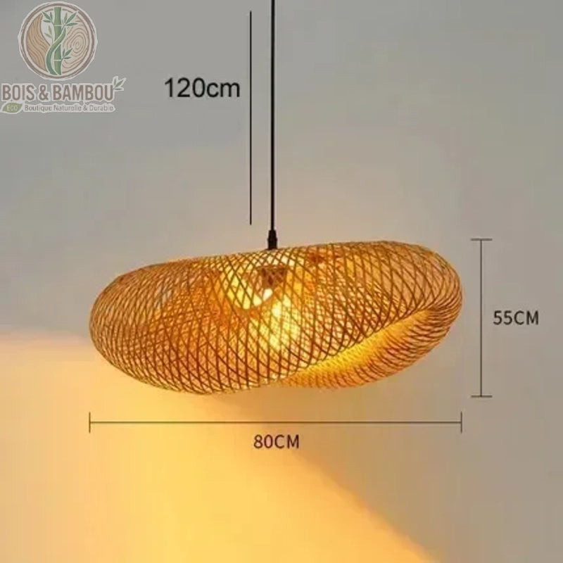Lustre en bambou tressé grand format diamètre 80 cm hauteur 55 cm