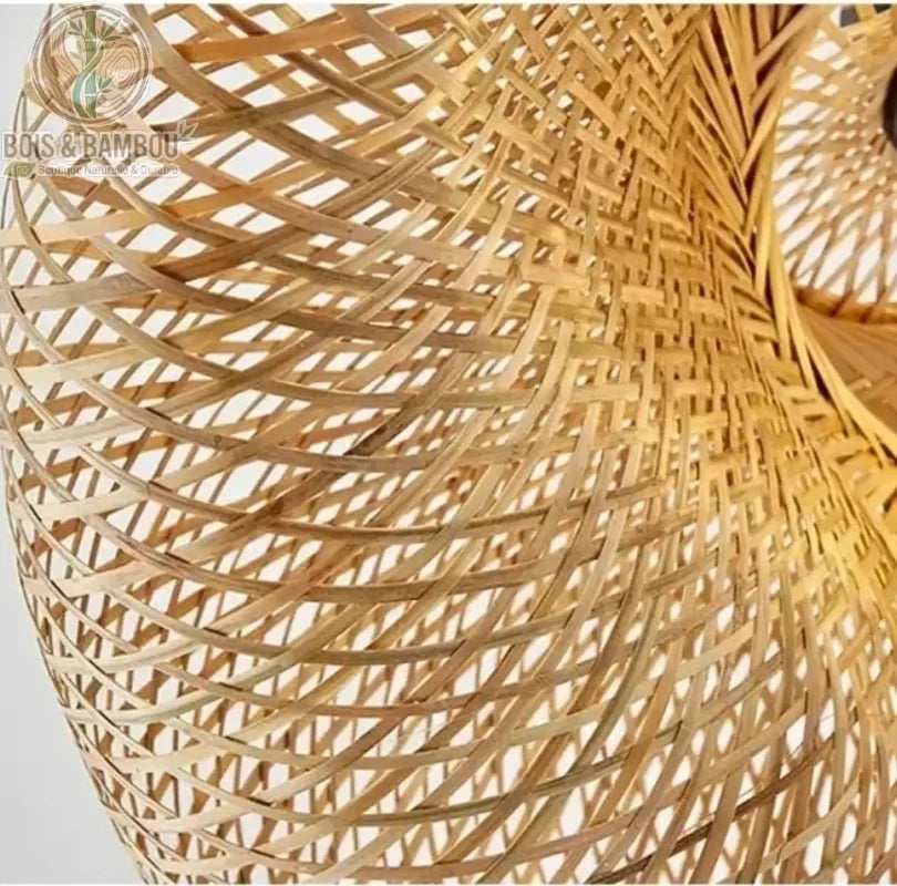 Détail tissage artisanal bambou naturel lustre suspension fait main