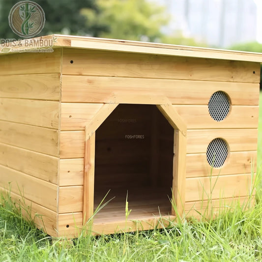 Niche chien bois design nordique coloris bois clair naturel entrée arquée grilles d'aération