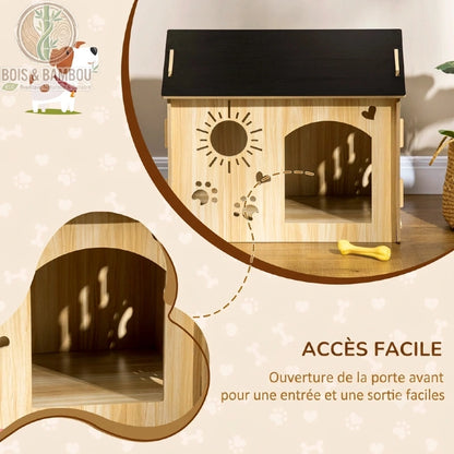 Niche intérieur chien bois porte avant arquée pour accès facile