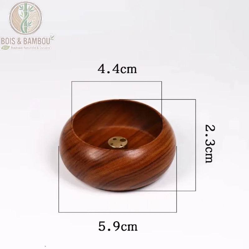 Dimensions porte-encens palissandre 5,9 cm diamètre 2,3 cm hauteur coupelle 4,4 cm