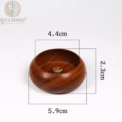 Dimensions porte-encens palissandre 5,9 cm diamètre 2,3 cm hauteur coupelle 4,4 cm