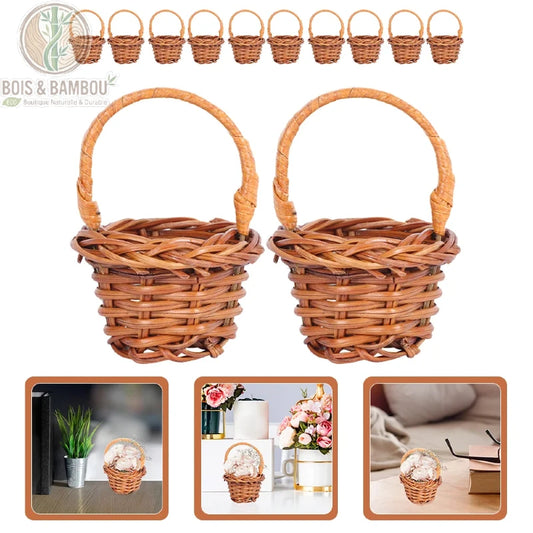 Lot de mini paniers tressés décoratifs à anse en rotin naturel