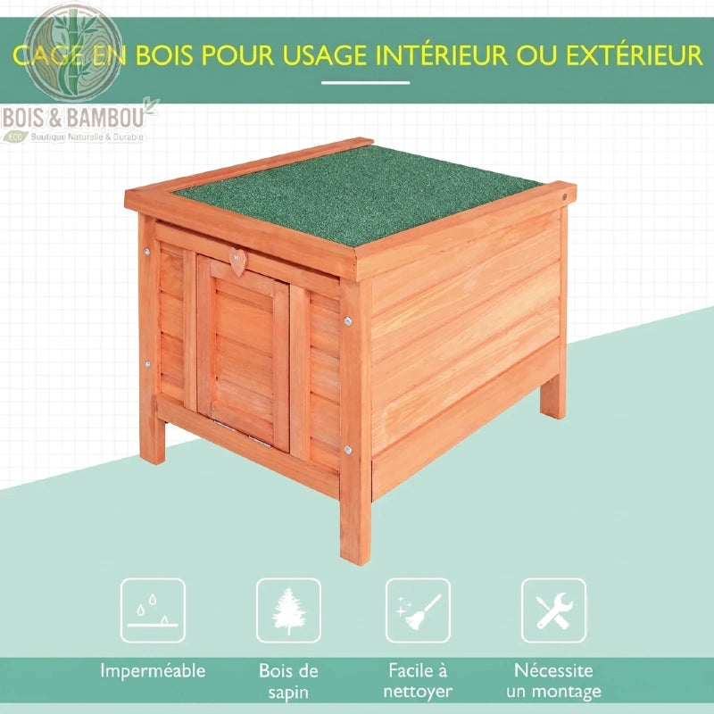 Niche pour chien en bois de sapin pour usage intérieur ou extérieur, porte battante à lattes fermée