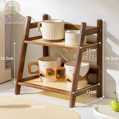 Organisateur bambou 2 niveaux dimensions 28,5 x 26,5 x 18 cm, schema mesures cannage rotin, Bois et Bambou Eco
