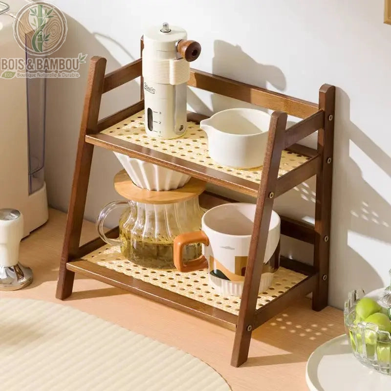 Organisateur bambou 2 niveaux fonce en station cafe avec moulin et carafe filtrante, Bois et Bambou Eco
