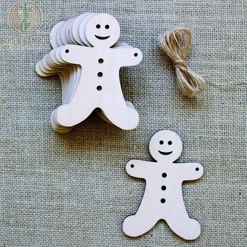 Ornement noël bois gingerbread personnage pain épices souriant boutons