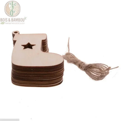 Ornement noël bois chaussette étoile découpée corde chanvre DIY Noël