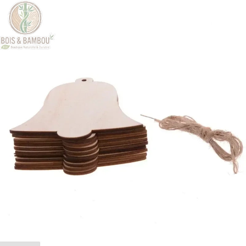 Ornement noël bois cloche de Noël silhouette simple corde chanvre