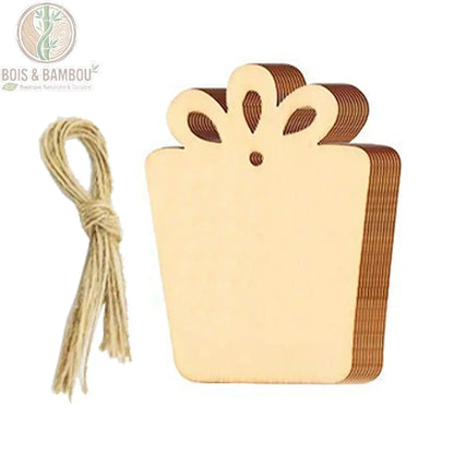Ornement noël bois boîte cadeau noeud découpé corde chanvre DIY
