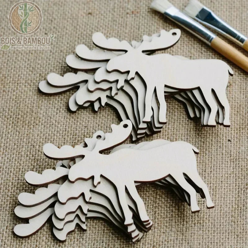 Ornement noël bois élan profil corps entier décoration sapin brut DIY