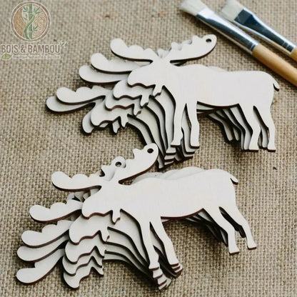 Ornement noël bois élan profil corps entier décoration sapin brut DIY