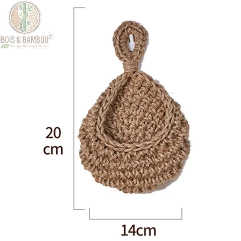 Panier Mural en Osier naturel suspendu taille 20x14 cm tissage main chanvre vue face BoisetBambouEco