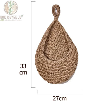 Panier Mural en Osier taille XXL 33x27 cm rangement suspendu osier chanvre naturel beige BoisetBambouEco