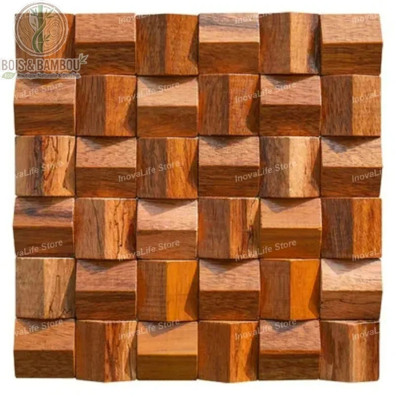 Panneau acoustique bois massif 3D coloris marron chaud textures contrastées