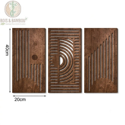 Panneau mural bois ajouré motif arcs et lignes verticales brun foncé 20 x 40 centimètres