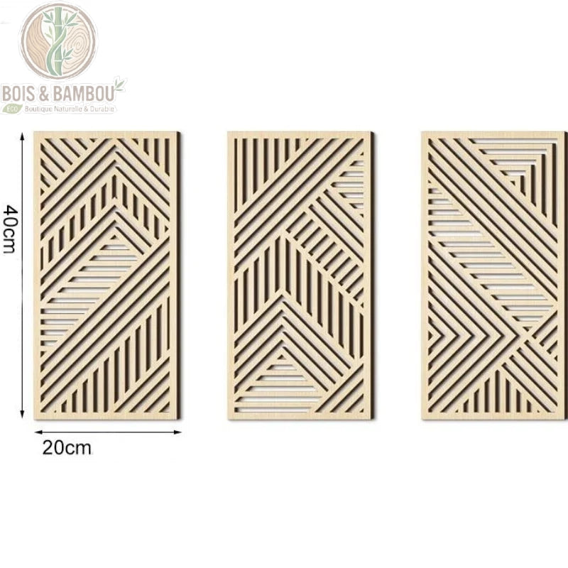 Panneau mural bois ajouré motif chevrons croisés géométriques naturel clair 20 x 40 centimètres