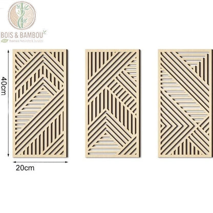Panneau mural bois ajouré motif chevrons croisés géométriques naturel clair 20 x 40 centimètres