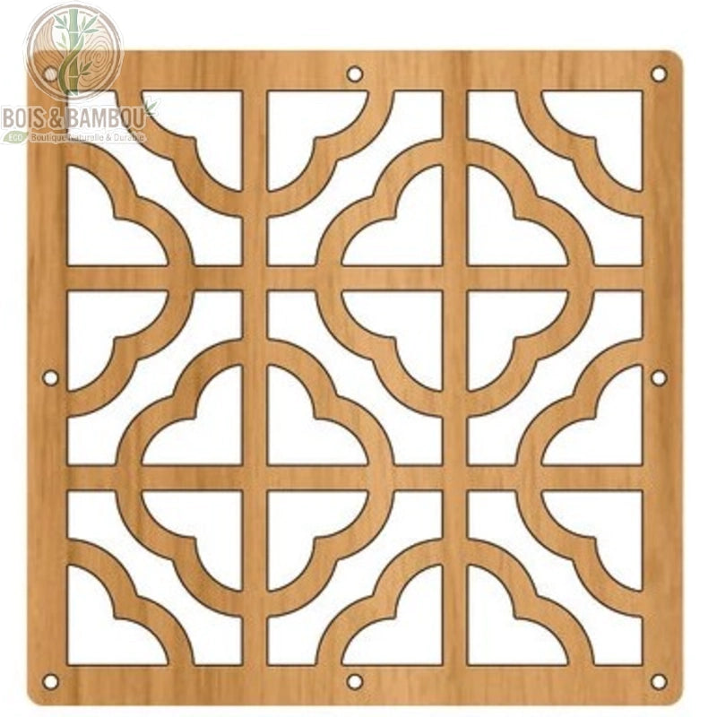 Panneau suspendu ajouré motif trèfle géométrique marocain finition bois naturel 29x29 cm