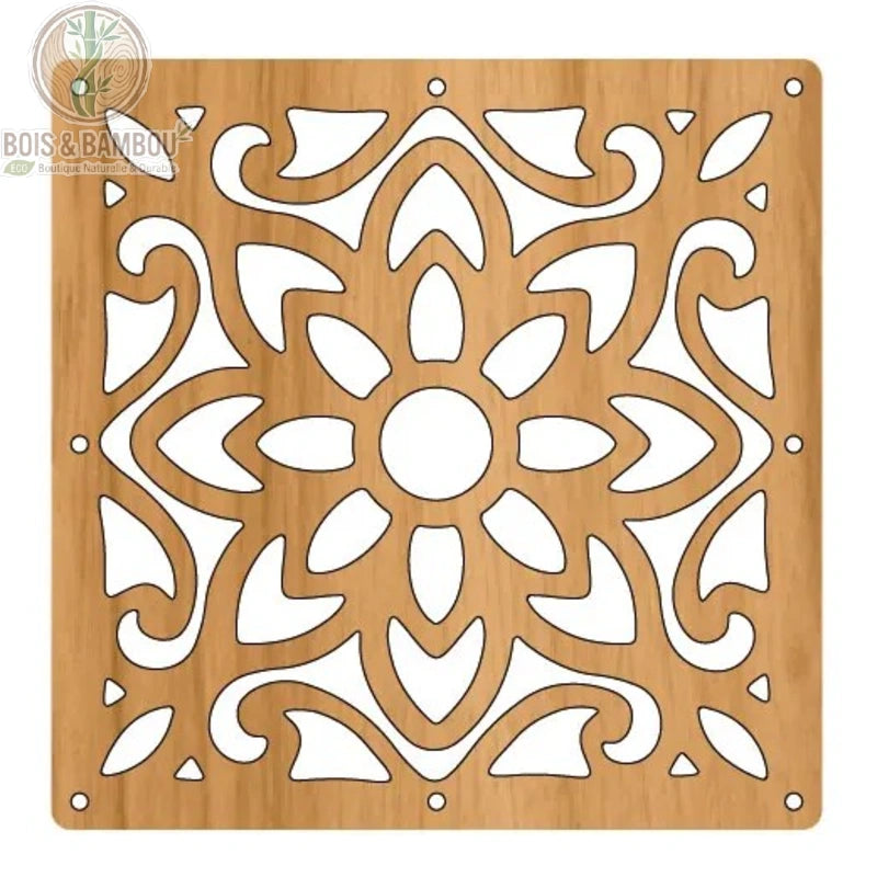 Panneau ajouré pivoine baroque florale centrale décoration murale bois naturel