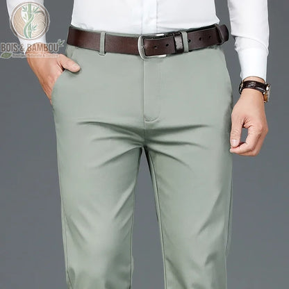 Pantalon bambou homme bureau coloris Kaki Regular Fit