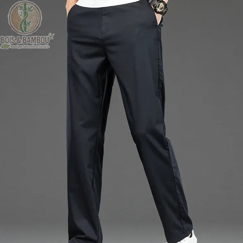 Pantalon bambou homme droit coupe estivale coloris Bleu Marine