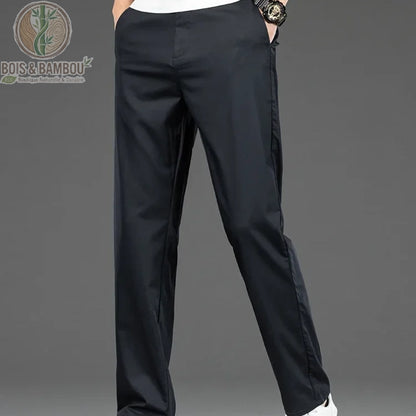 Pantalon bambou homme droit coupe estivale coloris Bleu Marine