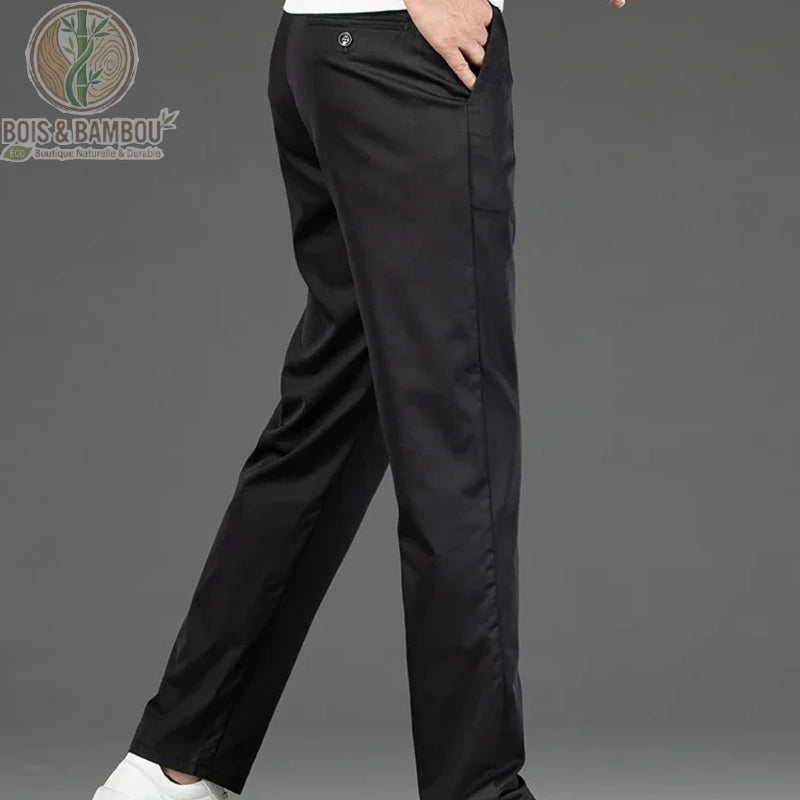 Pantalon bambou homme droit vue de profil tombée légère