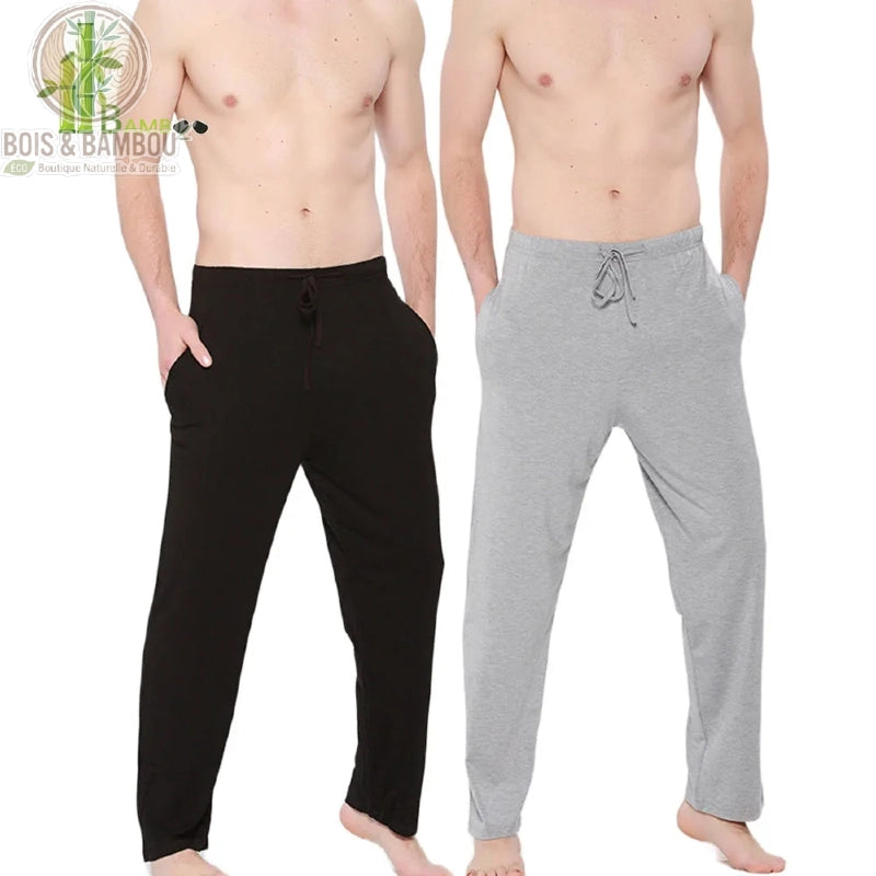 Pantalon jogging bambou homme coloris noir et gris