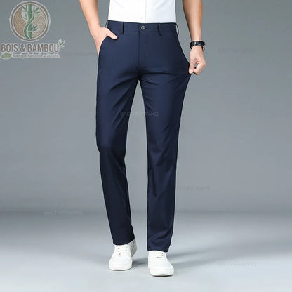 Pantalon bambou homme coupe droite coloris bleu
